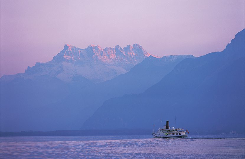 Lake Geneva with Dents du Midi and the steamer 'Italie'