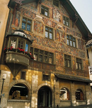 Magnificent painted facades at the House zum Ritter (Knight's House)