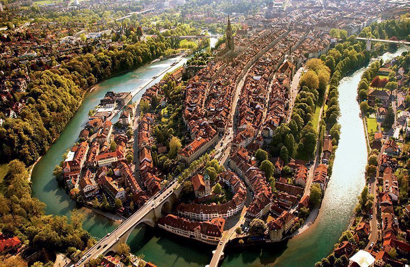 Bern, Switzerland's Federal capital, aerial photograph of the old town