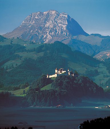 The Guyeres Castle dominating the Fribourg-pre-Alps