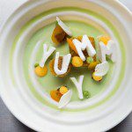 Carrot cake, caramelised peas and meringue join together to create Ansel’s ‘First Word’ dish