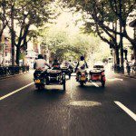 A convoy of Chang Jiang motorcycles in Shangha