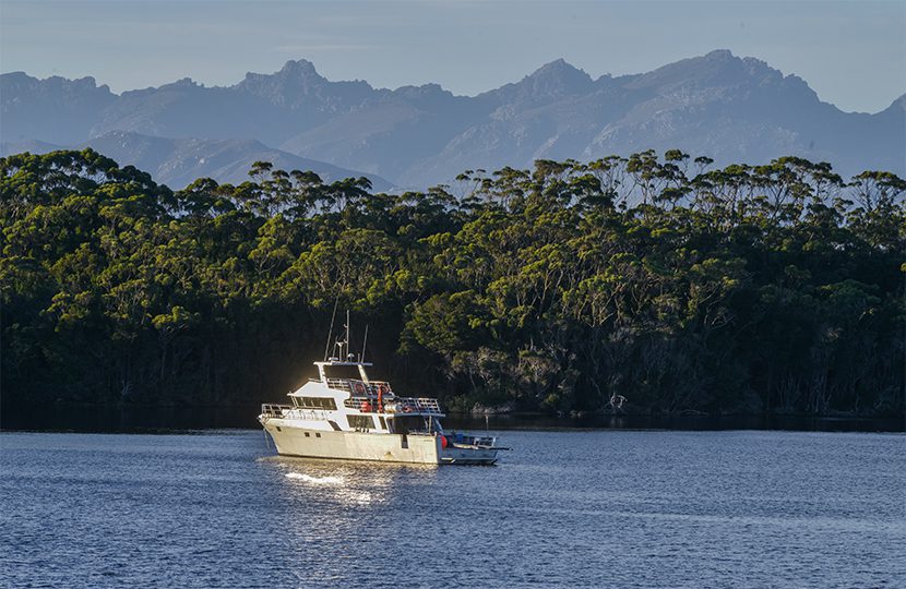 Odalisque framed by the Western Arthur mountain ranges