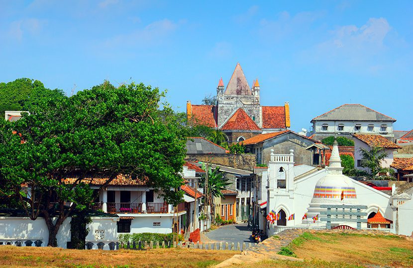 Beautiful ancient dutch Galle Fort UNESCO World Heritage site with church
