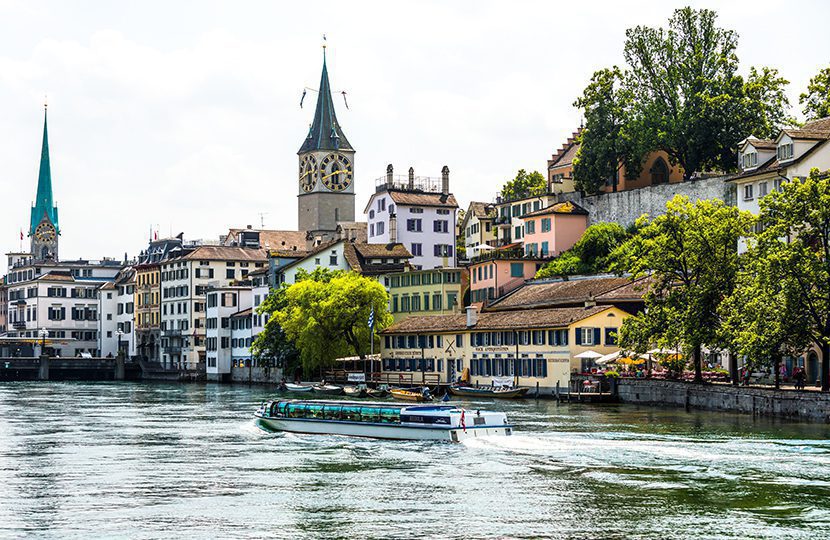 The Limmat River with St Peter Church clocktower