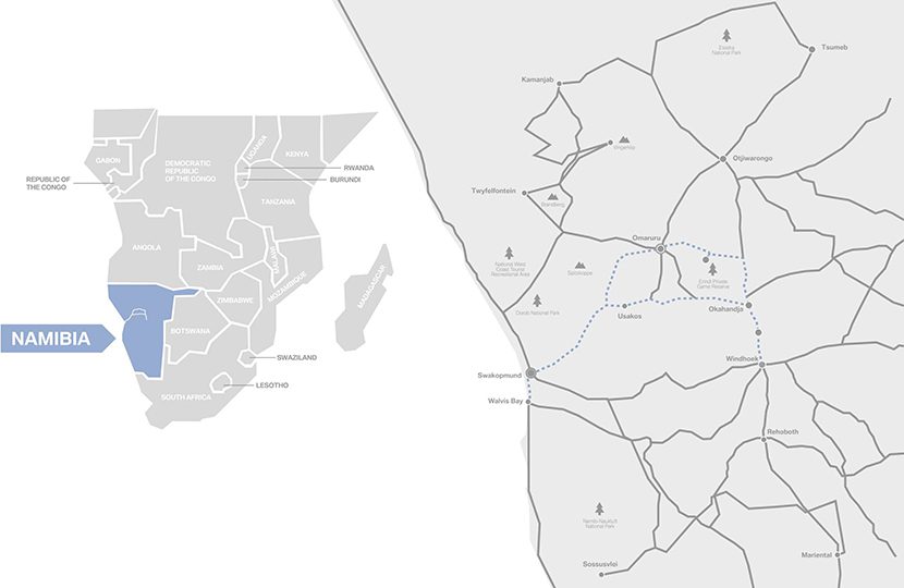 Driving Experience map through Namibia