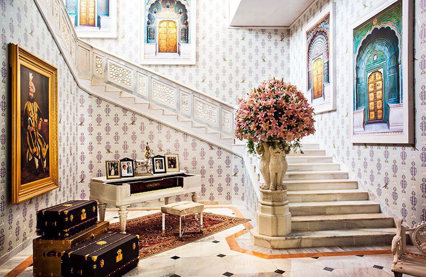 Stunning marble staircase at the Sujan Rajmahal Palace