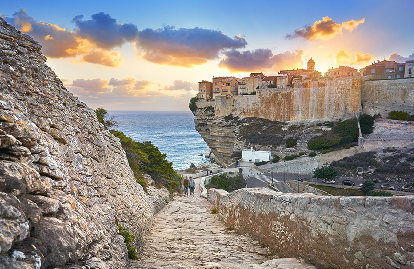 Sunset over the Old Town of Bonifacio, South Coast of Corsica Island (by John Walker)