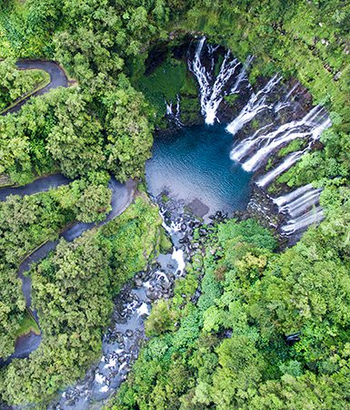 Cascading waterfalls of Reunion by IRT Dronecopters