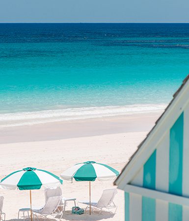 Sunbeds and parasols of the Dunmore Hotel
