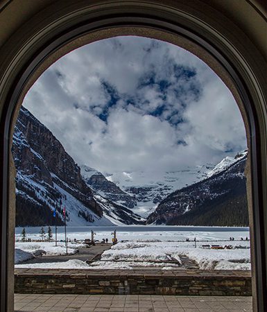 View onto Lake Louise from the Fairmont Chateau Lake Louise