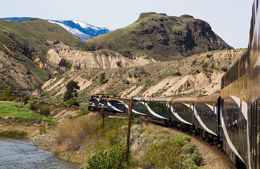 Rocky Mountaineer running along the Fraser Valley