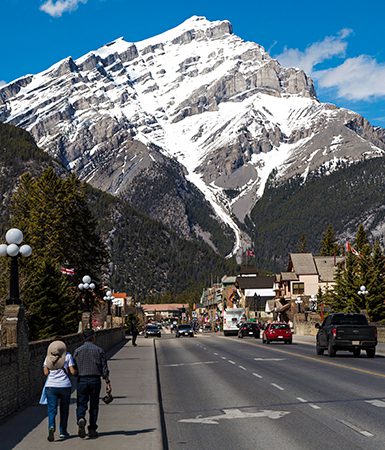 Looking down Banff Avenue in the town of Banff