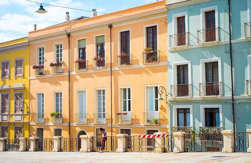 Colorful homes line Via Pietro Martini in Cagliari’s old town