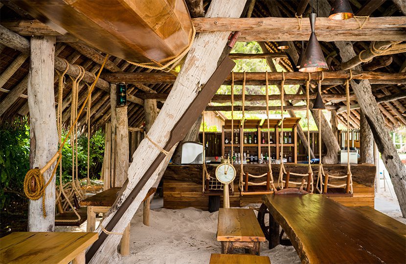 Rustic interiors of the Boat House Bar