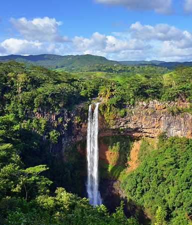Scenic Chamarel falls in jungle of Mauritius island by Oleg Znamenskiy