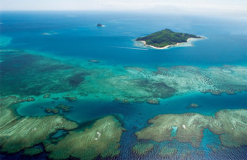 The reef system around Castaway Island in the Mamanuca Islands, Fiji