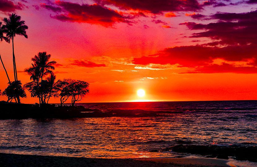 Fiery Hawaiian sunset cools down into a breezy calm evening by Gerald Siegel