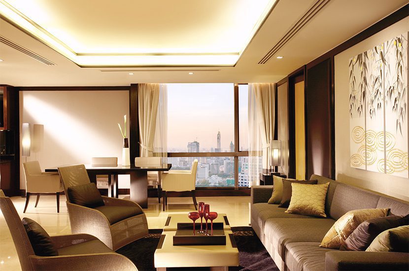 Banyan Tree bangkok Two-Bedroom Suite features floor-to-ceiling panoramas of Bangkok