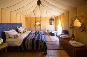 Merzouga Luxury Desert Camp Cool canvas walls invite you to sleep easy in the Moroccan desert