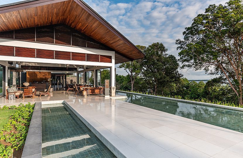 The main reception area leading to an outdoor space perfect for morning yoga