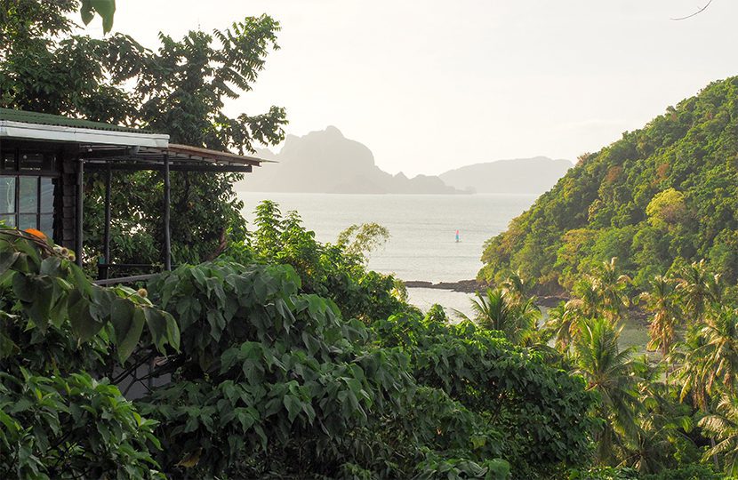 180-degree uninterrupted views of Bacuit Bay from the Nesting Table Restaurant at the Birdhouse