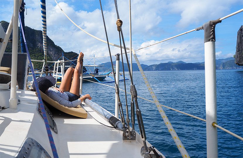 The slow pace of sailing is extremely relaxing and naps on the bow are common