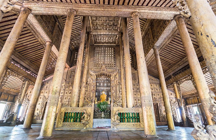 Golden palace monastery, Shwenandaw Monastery. The monastery is built entirely of teak wood - 