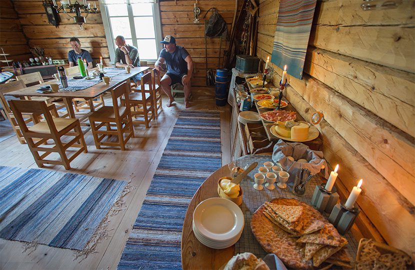 Meals are served inside the main cabin at Guenja