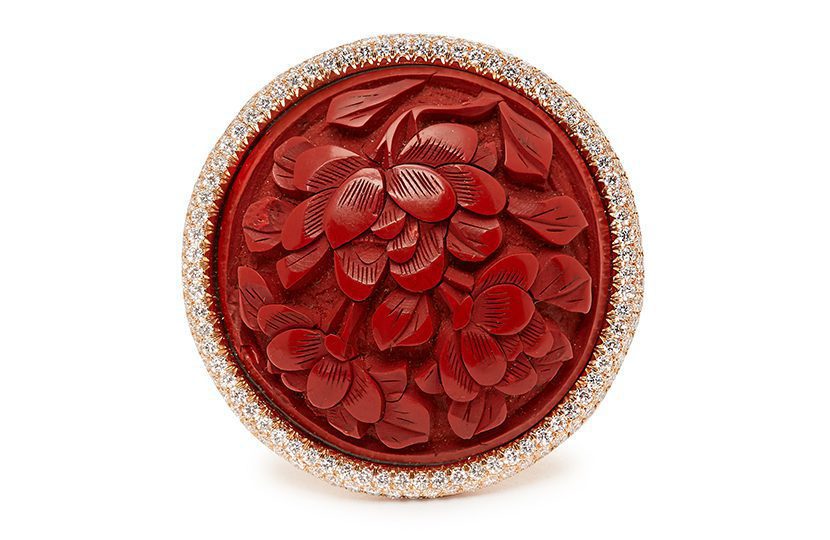 FRANCESCA VILLA Lanterne Rose 18kt gold and diamond pave ring - 
