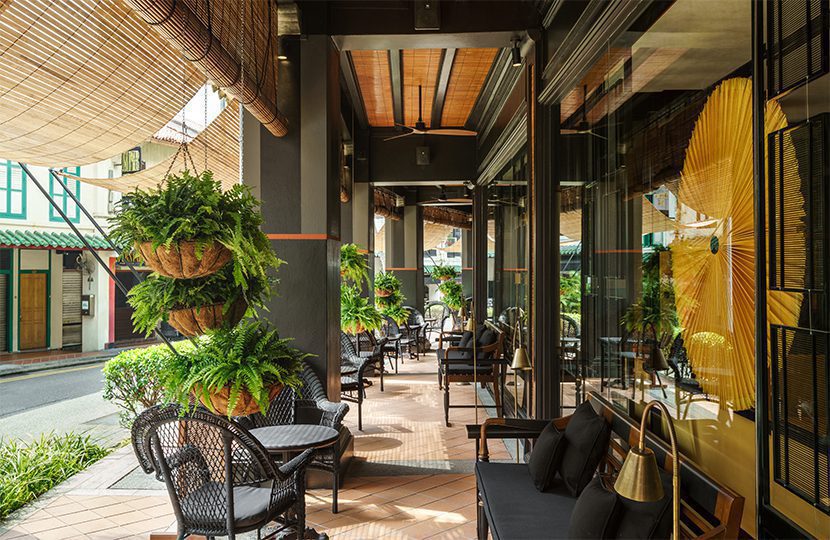 Al fresco dining on the terrace that runs along the front of the hotel