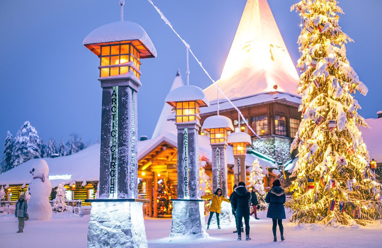 Crossing arctic circle Santa Claus Village Lapland Finland