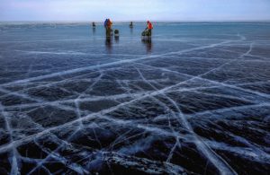 Lake Baikal freezes over in December, creating the perfect playground