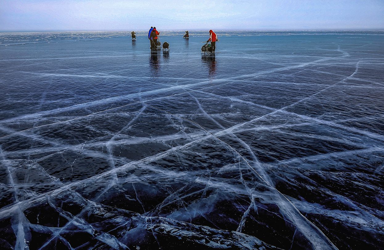 Lake Baikal freezes over in December, creating the perfect playground