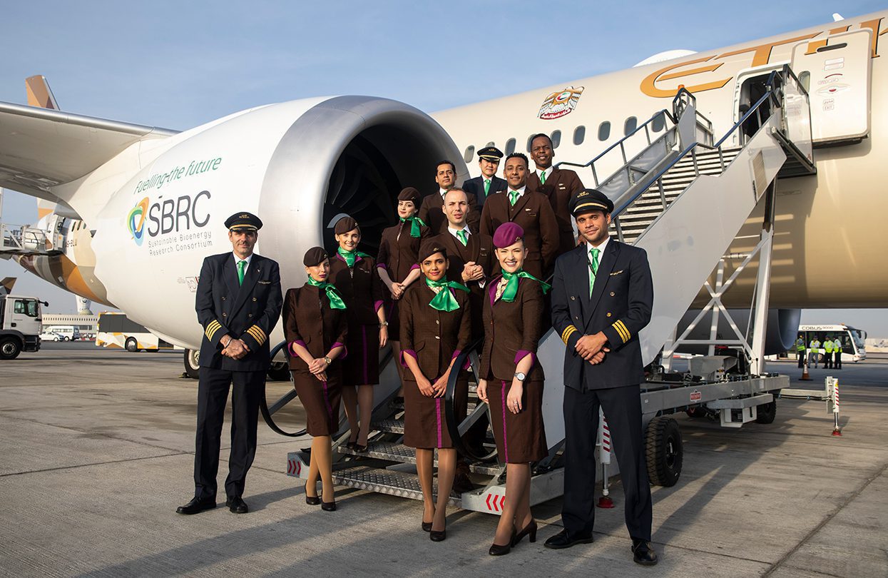 The crew for the Etihad flight made using only biofuels