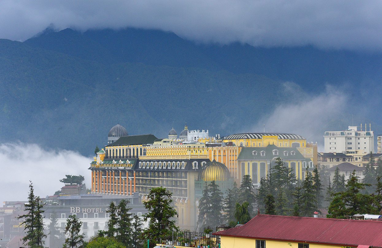 The Hotel de la Coupole offers stunning views of Sapa's rolling mountains