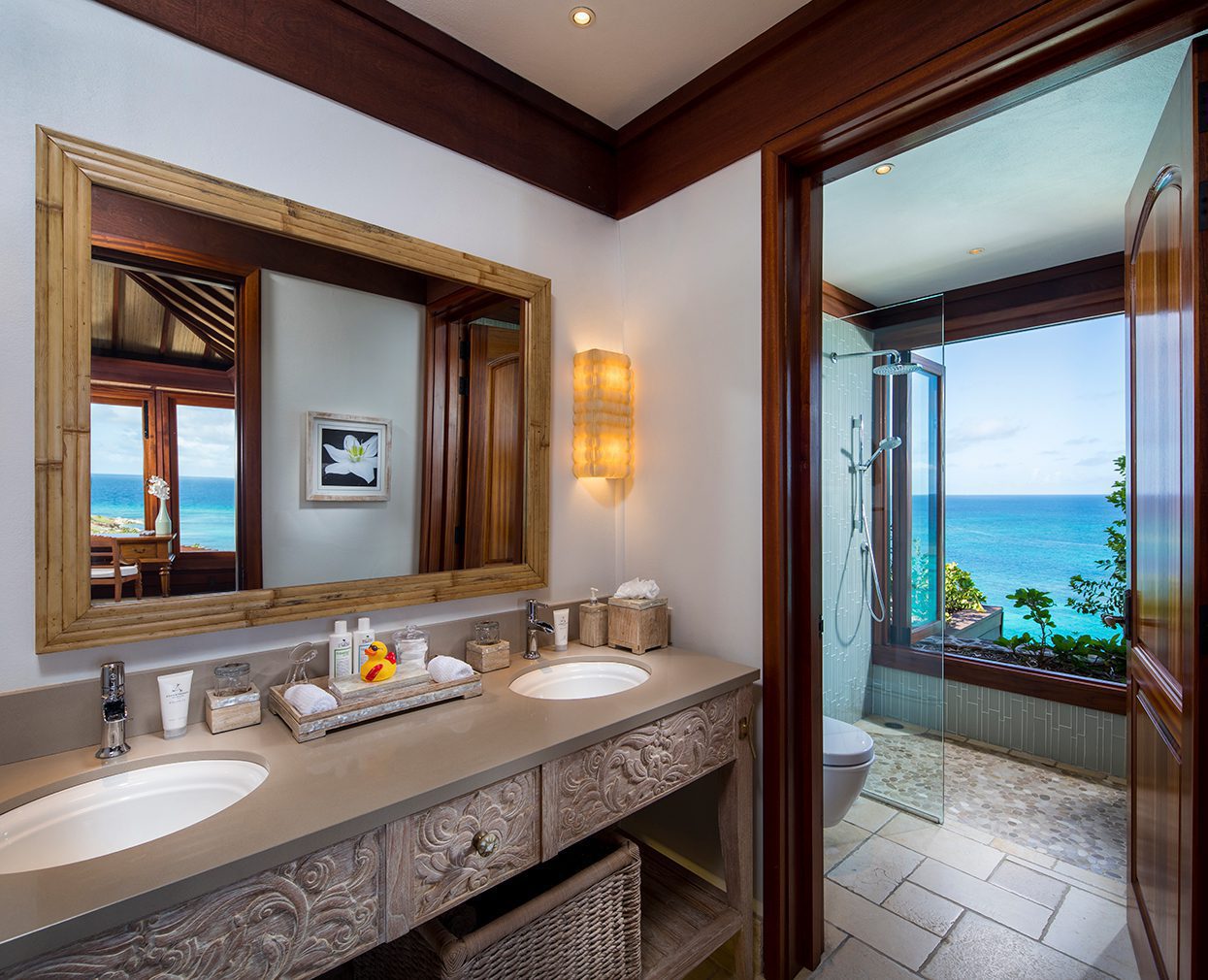 Even bathrooms come with fantastic views at Necker Island