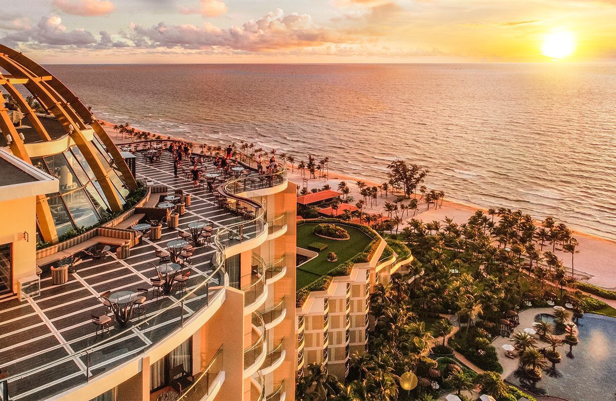 An aerial view of the sprawling rooftop bar