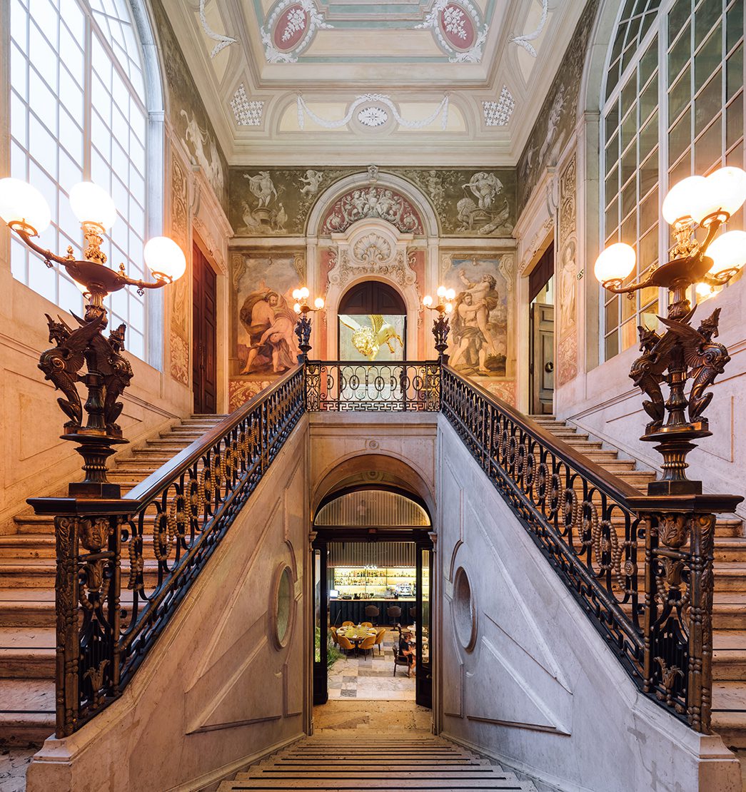 Grand stone stairwells greet visitors