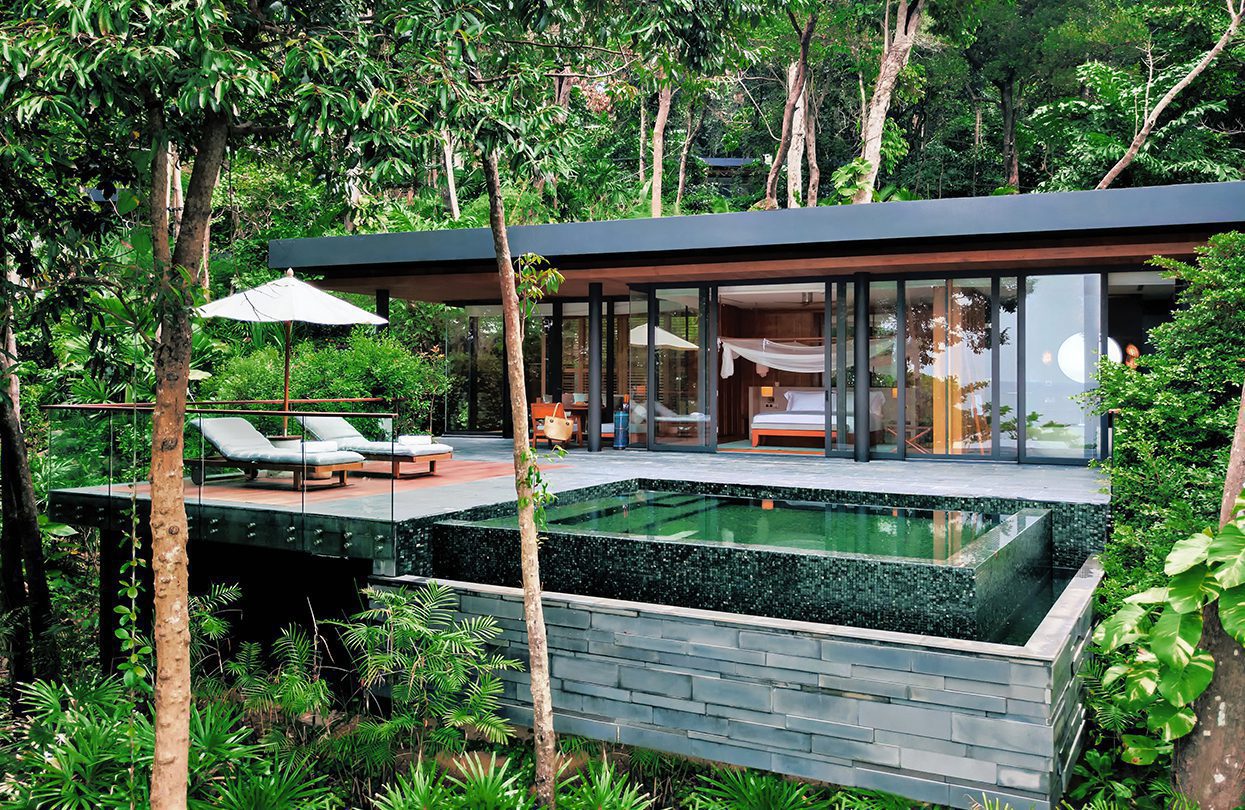 The Ocean Pool Villa suite is nestled amongst the forest