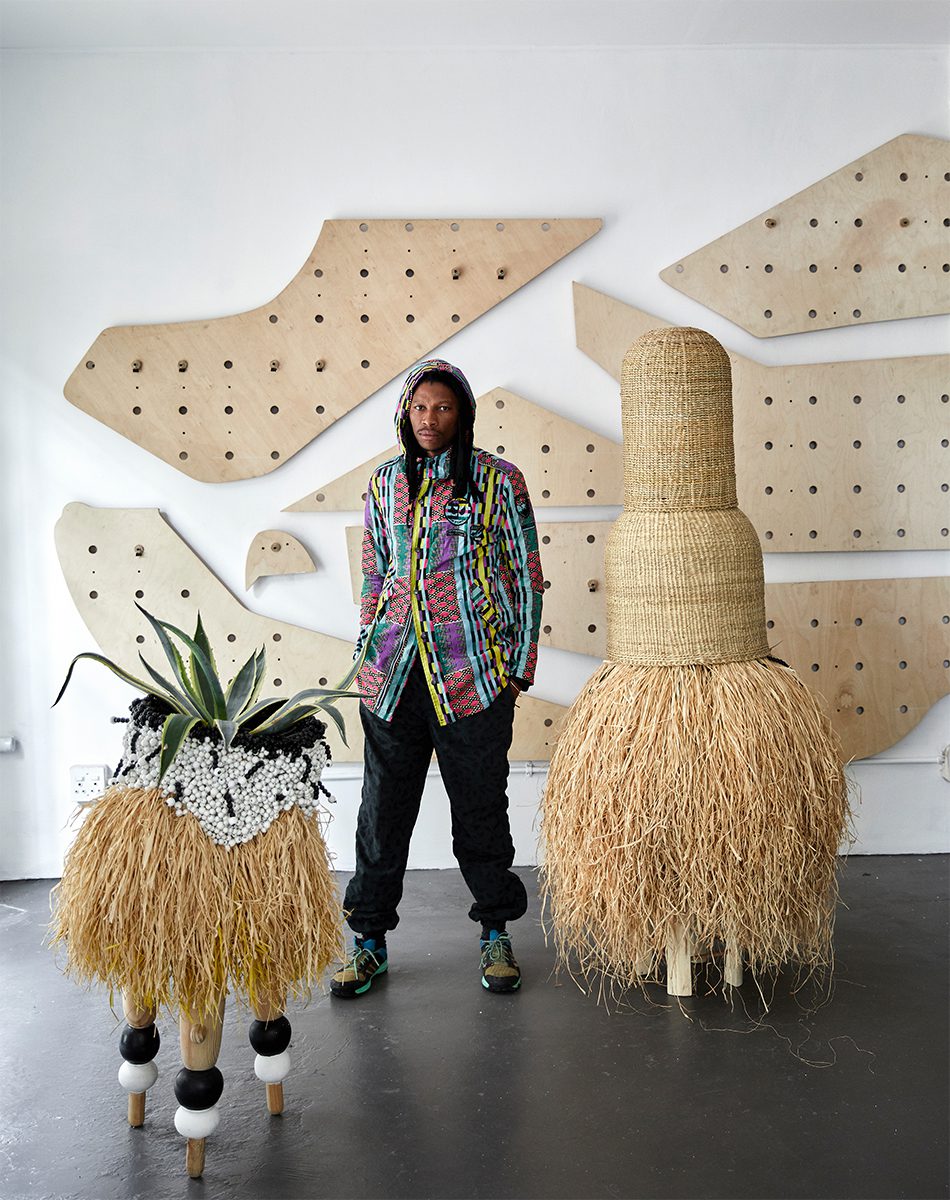 Atang Tshikare. His artwork is known to explore themes of African mythology with traditional techniques such as weaving