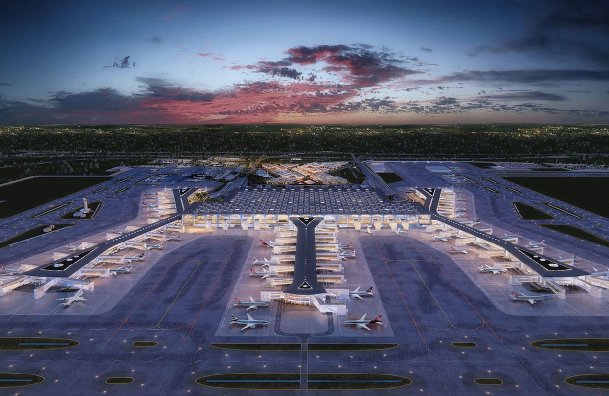 A nighttime aerial view of Turkey's new airport which is larger than the island of Manhattan - photo IGA by Havalimani Vaz Aci