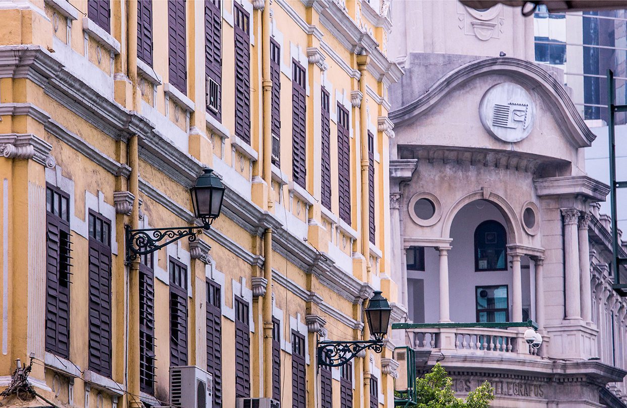 Photo opportunities abound in the centre of Macau, where Mediterranean influences permeate the streets and gorgeous neoclassical Portuguese architecture can be seen