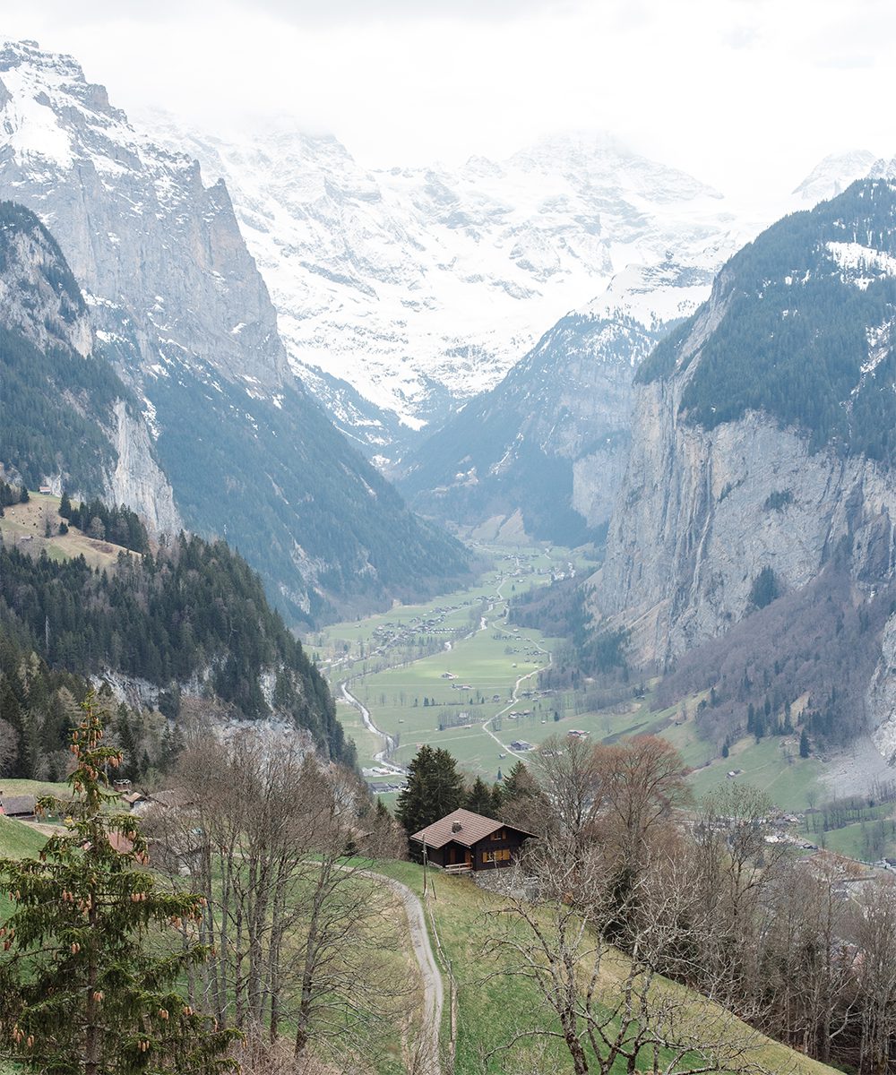 View of the Lauterbrunnen Valley from one of the many mountain trails