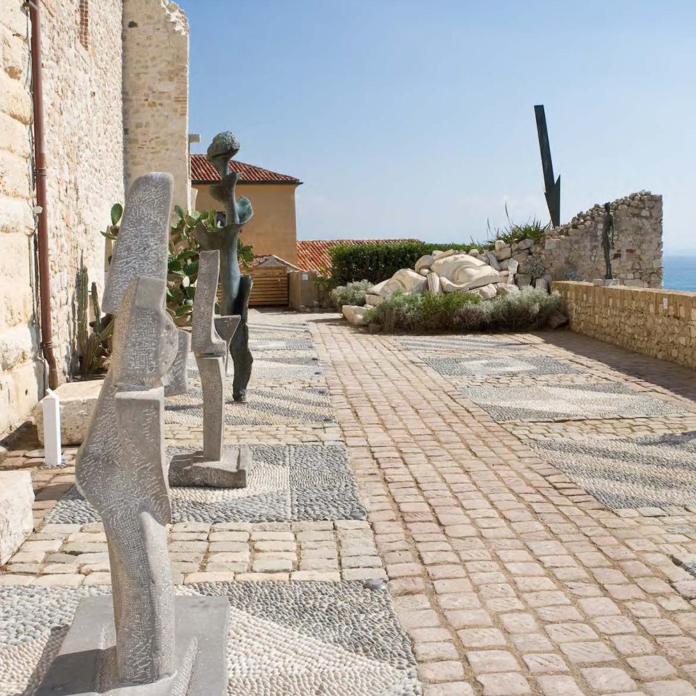 Sculptures facing the sea at the Picasso Museum