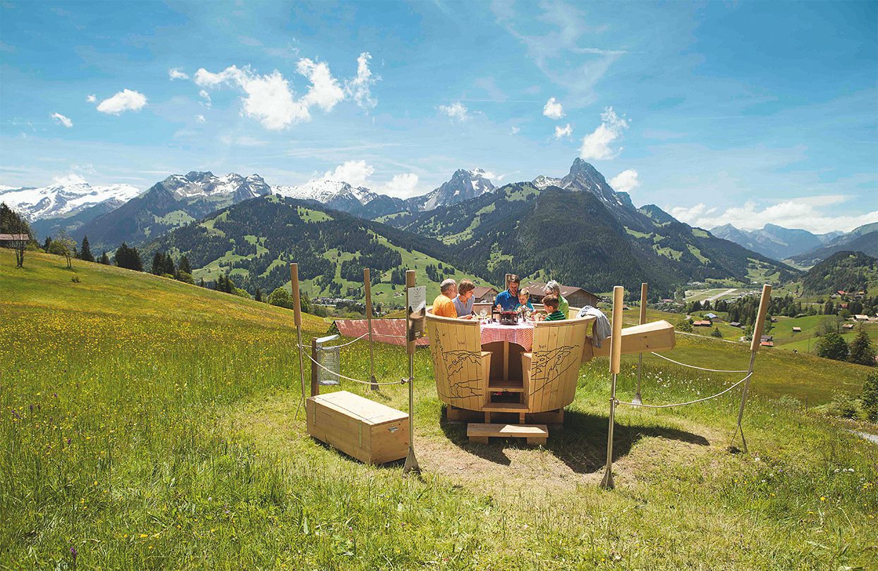 In Gstaad, hikers will pass a giant fondue pot, where they can stop and make themselves lunch on the mountain