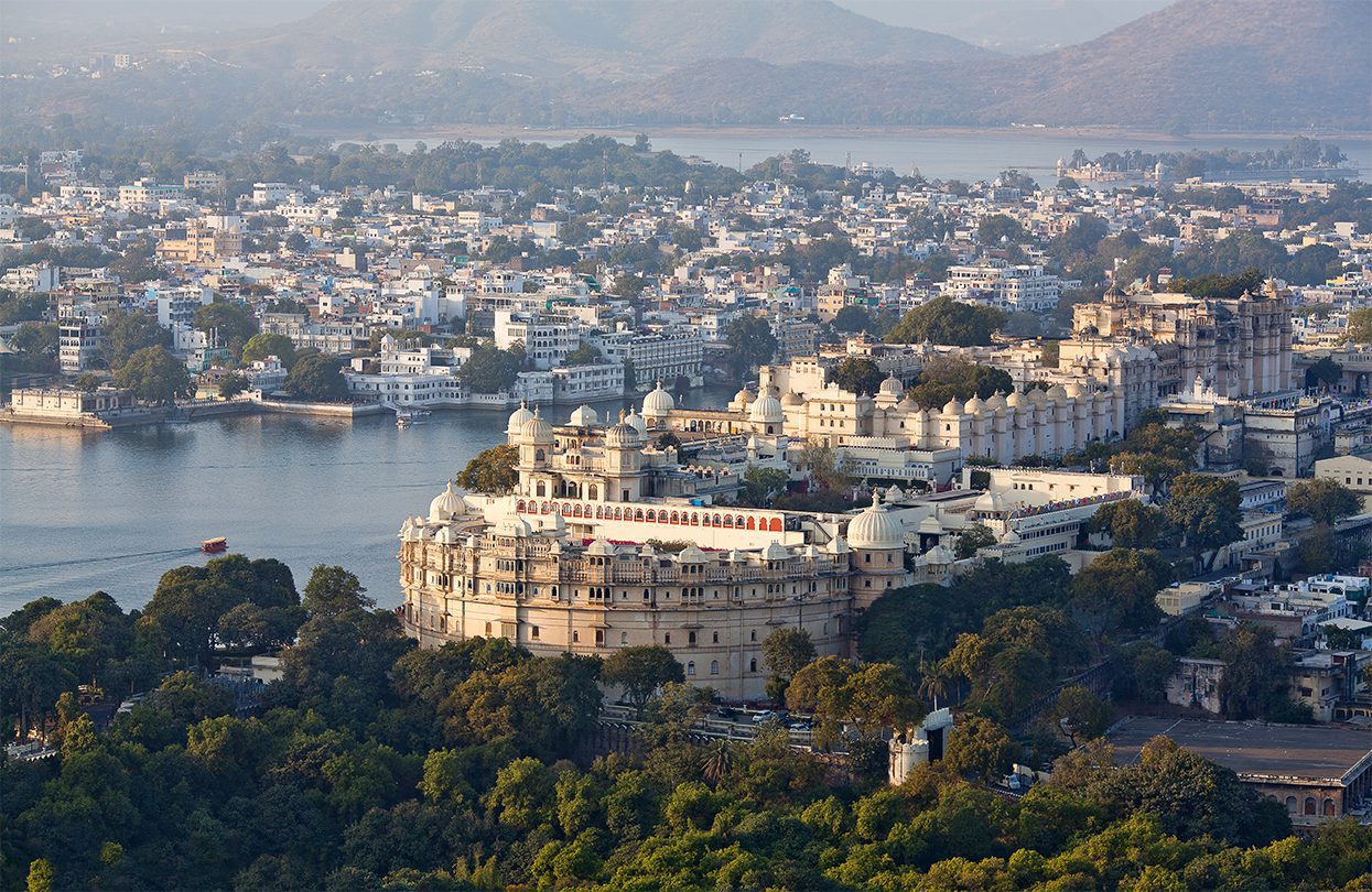 Aerial view of the Udaipur City palace and lake Pichola in Rajasthan, by Zzvet