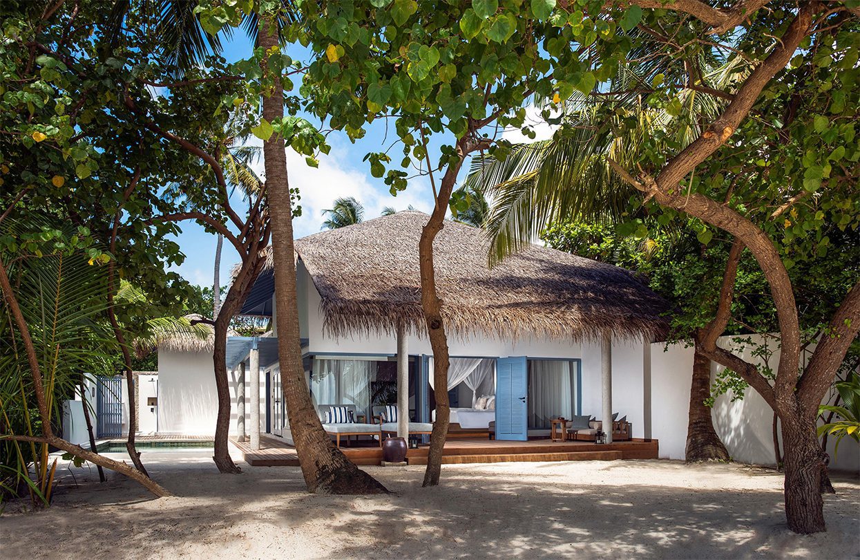 Raffles’ thatched-roofed beach villa with modern comforts