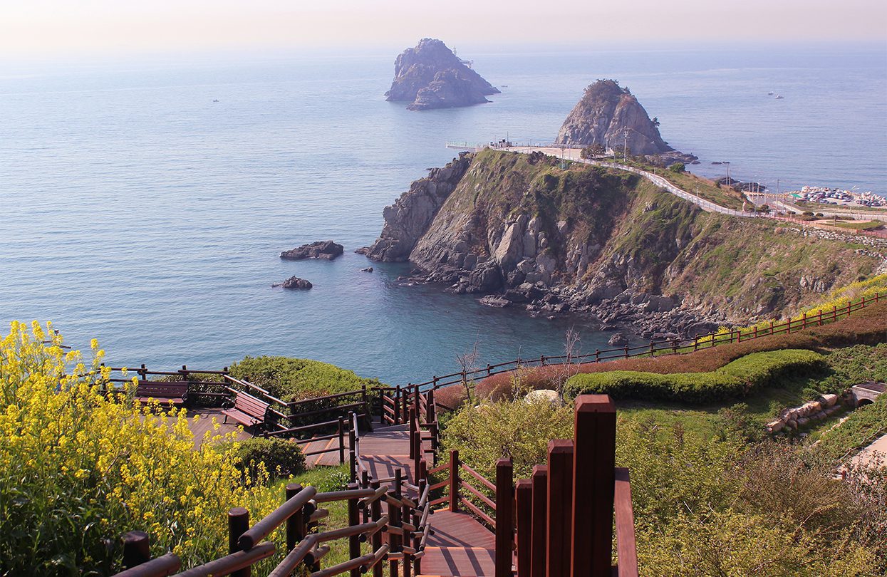 Aerial view of Oryukdo sunrise coastal walk along Igidae trail in Busan, By View_Point