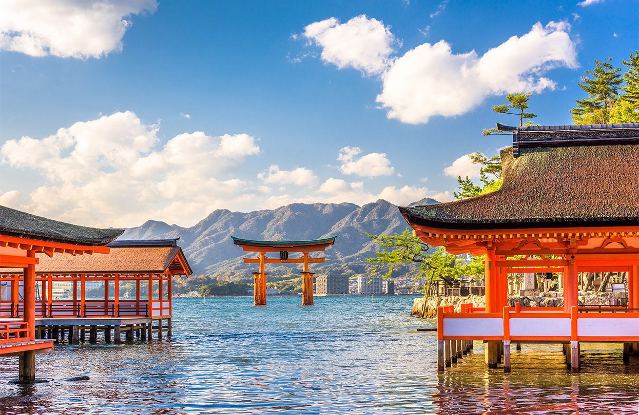 The Itsukushima Shrine & its torii gate on Miyajima Island by by Sean Pavone